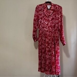 Vintage Women’s Henry Lee Red & White Dress w/ Pleated Skirt. Size 16. EUC.